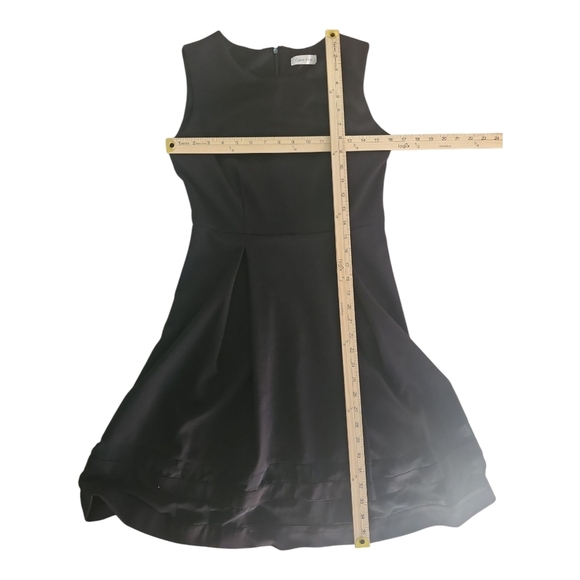 Calvin Klein Black Sleeveless Fit & Flare Dress with Sheer Hem Detail - Picture 7 of 9